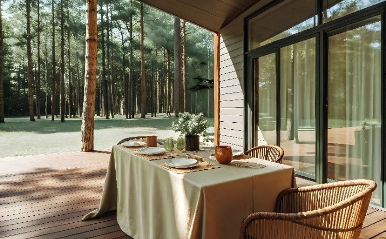 Outdoor living space with a dining set under it